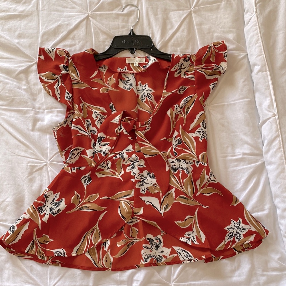 Burnt orange flower blouse